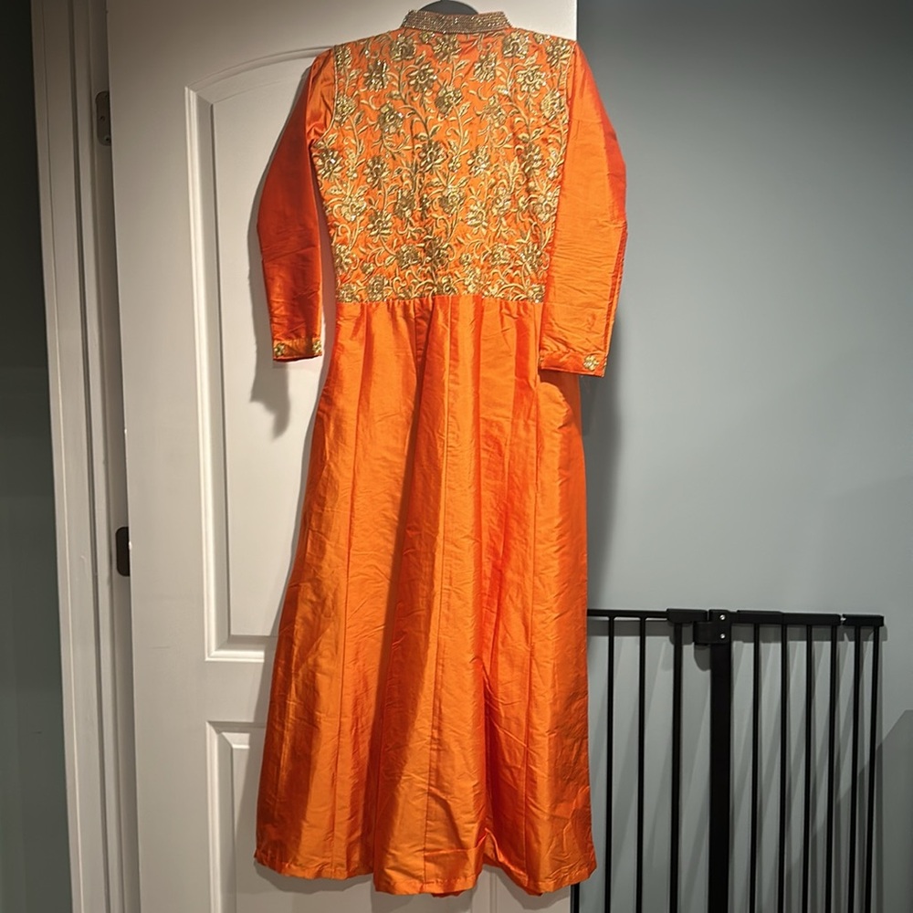 Orange and Gold Anarkali Dress - Picture 9 of 10